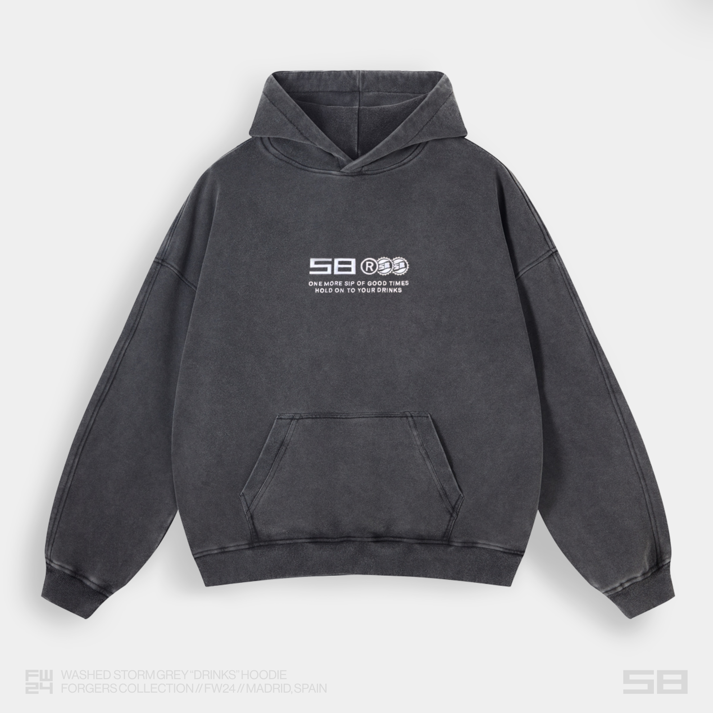 WASHED STORM GREY "DRINKS" HOODIE