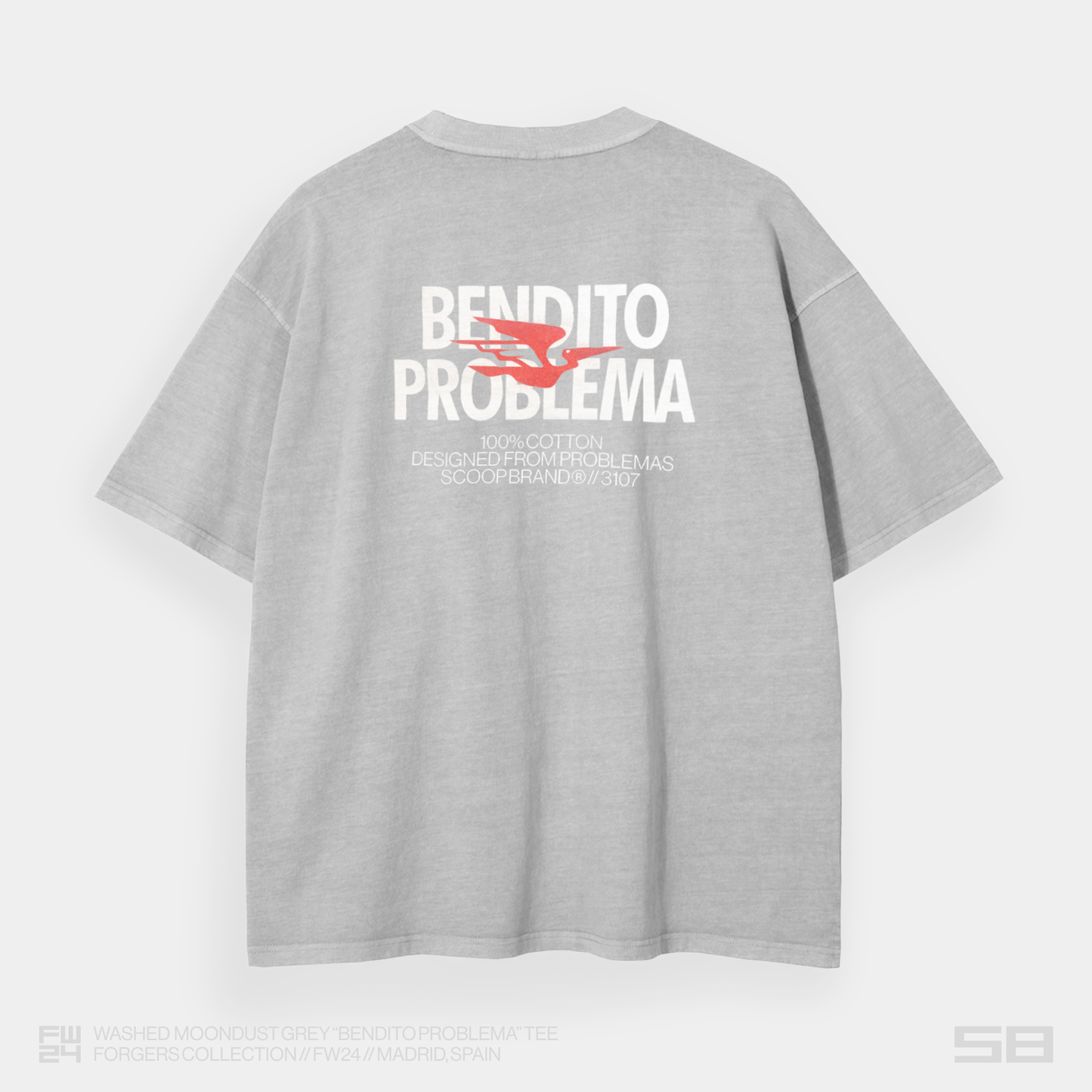 WASHED MOONDUST GREY "BENDITO PROBLEMA" OVERSIZED TEE