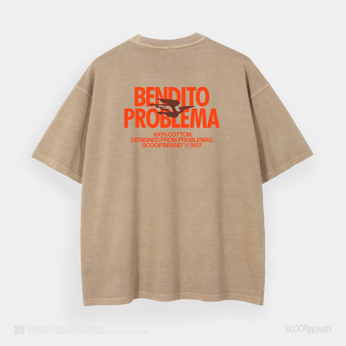 WASHED CAMEL "BENDITO PROBLEMA" OVERSIZED TEE